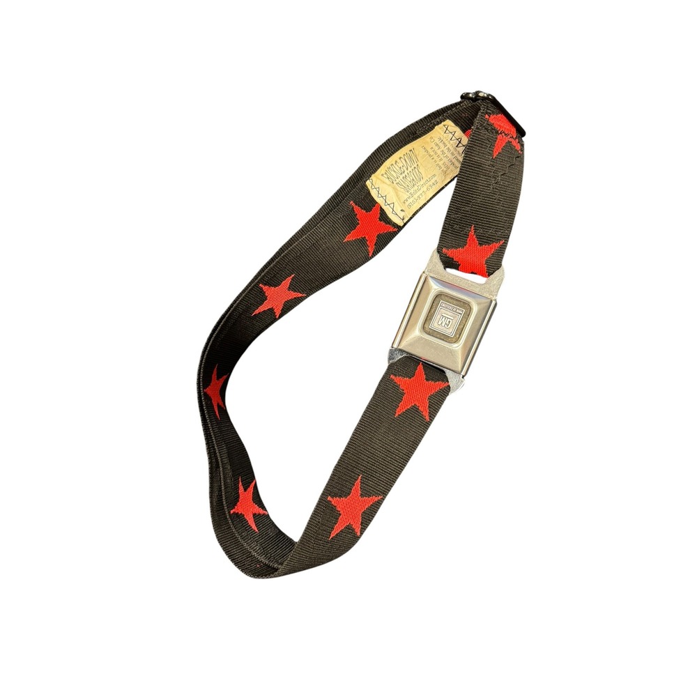 Buckle-Down Seatbelt Belt Unisex OS Black Red Excellent GM Buckle Star Print